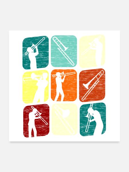 Posaunespieler Posaunist Posaune Retro - Poster 60x60 cm - Weiß