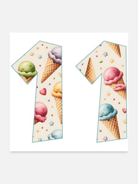 EISCREME NUMMER 11 JAHRE EIS 11. GEBURTSTAG - Poster 60x60 cm - Weiß - Vorne