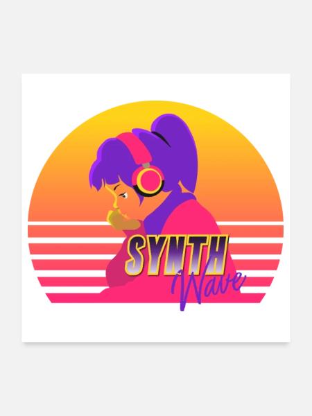 Synthwave Girl - Poster 24" x 24" (60x60 cm) - white - Front