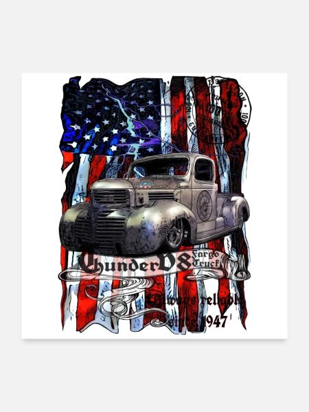 Vintage Pickup Flaggenprint - Poster 60x60 cm - Weiß