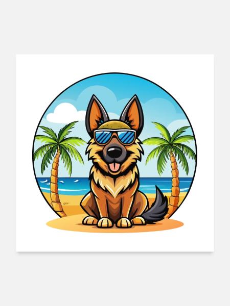 Lunettes de soleil de dessin animé de race de chien de berger allemand - Poster 60 x 60 cm - blanc - Devant