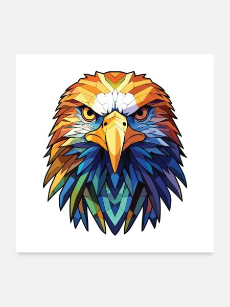 Adler Buntes Aquarell Tier Haustier Illustration - Poster 60x60 cm - Weiß