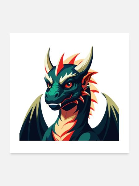 Drache Cartoon Figur Buntes Haustier Tier - Poster 60x60 cm - Weiß - Vorne