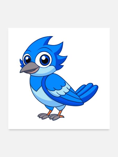 Blue Jay Niedliche Maskottchen Zeichentrickfigur Kawaii - Poster 60x60 cm - Weiß - Vorne