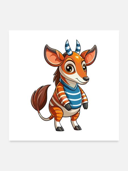 Okapi Funny Cartoon Character Musique de casque - Poster 60 x 60 cm - blanc - Devant