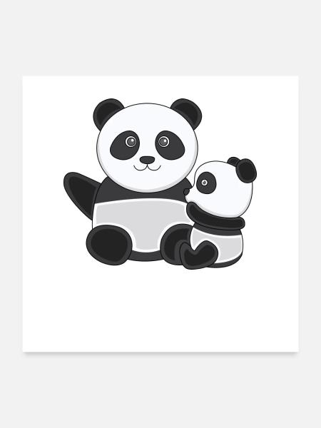 Pandas Pandabärchen Kuscheln Kuschelnde Kawaii Süß - Poster 60x60 cm - Weiß - Vorne
