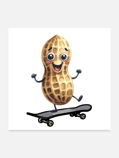 Peanut Peanuts Skater Skate Skateboard Kids - Poster 24" x 24" (60x60 cm) - white - Front