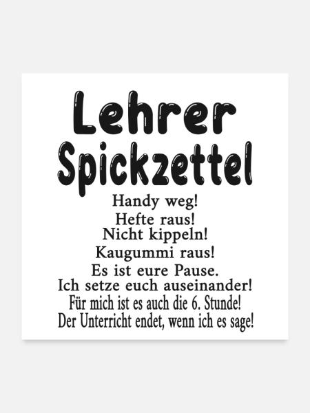 Lehrer Spickzettel - Poster 60x60 cm - Weiß
