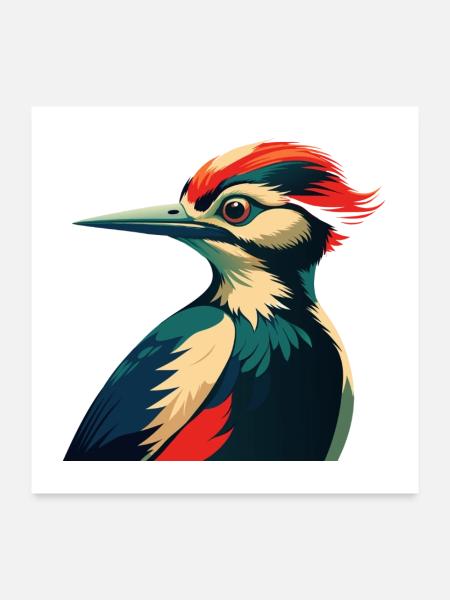 Specht Zeichentrickfigur Buntes Haustier Tier - Poster 60x60 cm - Weiß - Vorne