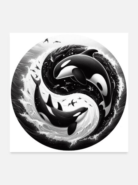 Yin und Yang Orca - Poster 60x60 cm - Weiß - Vorne