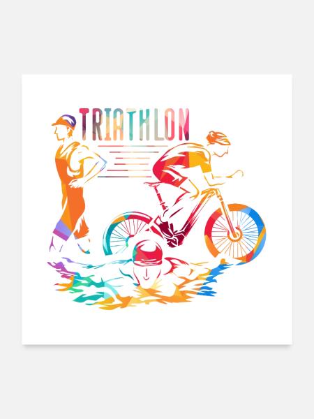 Sportlicher Triathlon Wettkampf - Poster 60x60 cm - Weiß - Vorne