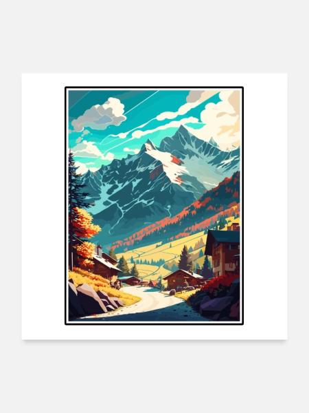 Mayrhofen Autriche Vintage voyage affiche Souvenir - Poster 60 x 60 cm - blanc - Devant