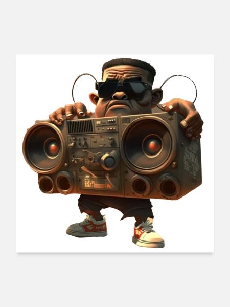 Hip-Hop mit Ghettoblaster - Poster 60x60 cm - Weiß - Vorne