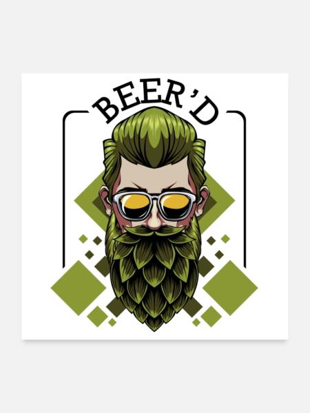 Beer'd Beer Brew Beard Pun Brewer Gift - Poster 60 x 60 cm - blanc - Devant