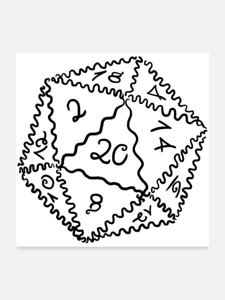 D20 Würfel - Poster 60x60 cm - Weiß