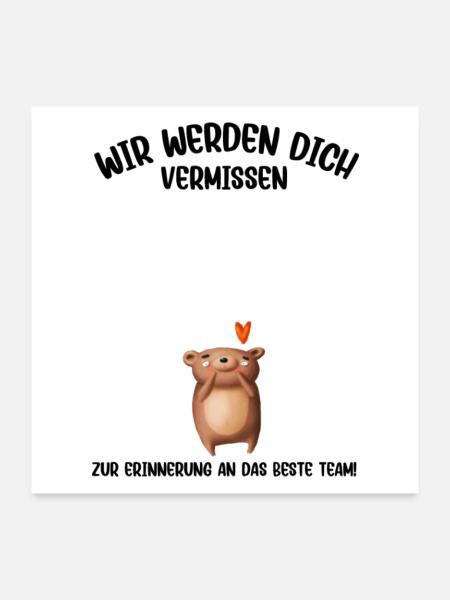 Wir werden dich Vermissen beste Team Abschied - Poster 60x60 cm - Weiß - Vorne