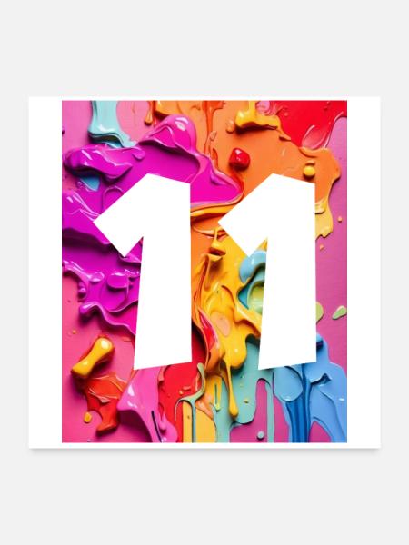 NR. 11 NUMMER 11 BUNT 11. GEBURTSTAG - Poster 60x60 cm - Weiß - Vorne