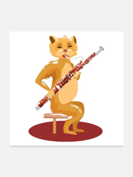 Verspielte Fagottkatze Musikschule - Poster 60x60 cm - Weiß - Vorne