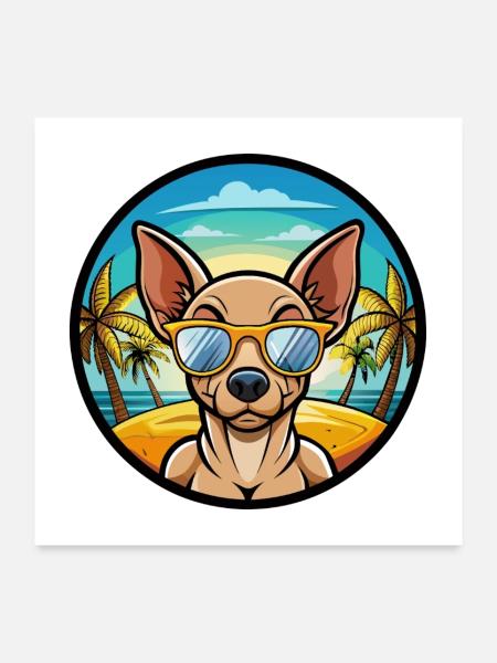 Mexikanische haarlose Hunderasse Cartoon Sonnenbrille Strand - Poster 60x60 cm - Weiß - Vorne