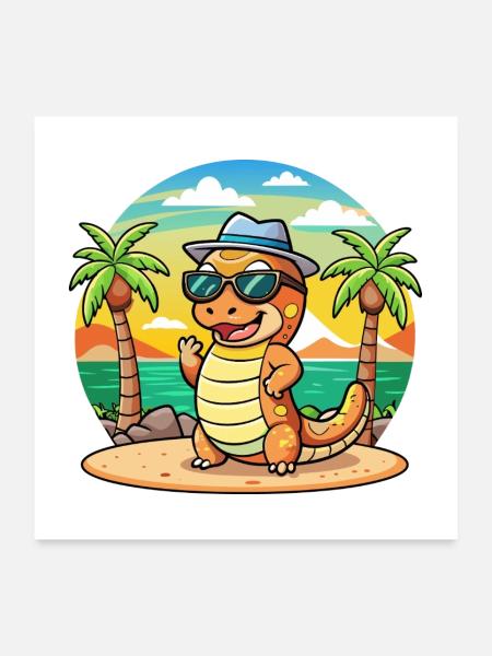 Anaconda Lustige Cartoon Sommer Strand Sonnenbrille - Poster 60x60 cm - Weiß - Vorne