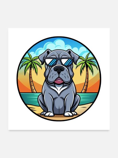 Lunettes de soleil napolitaines Mastiff Dog Breed Cartoon - Poster 60 x 60 cm - blanc - Devant