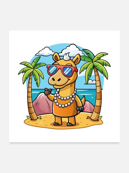 Camel Lustige Cartoon Sommer Strand Sonnenbrille - Poster 60x60 cm - Weiß - Vorne