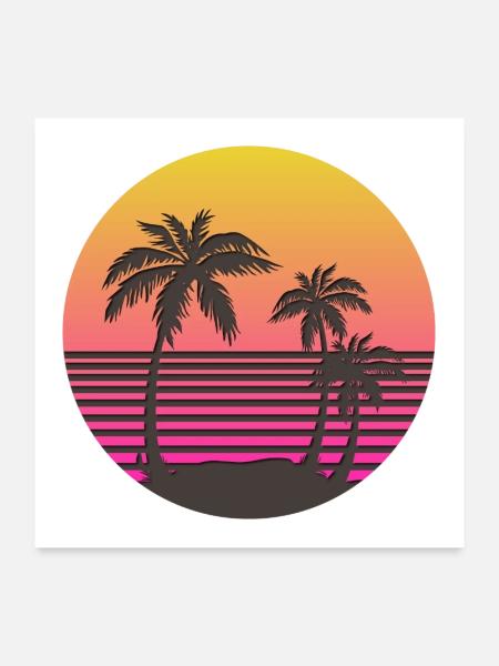 Synthwave Sun and Palms - Poster 24" x 24" (60x60 cm) - white - Front