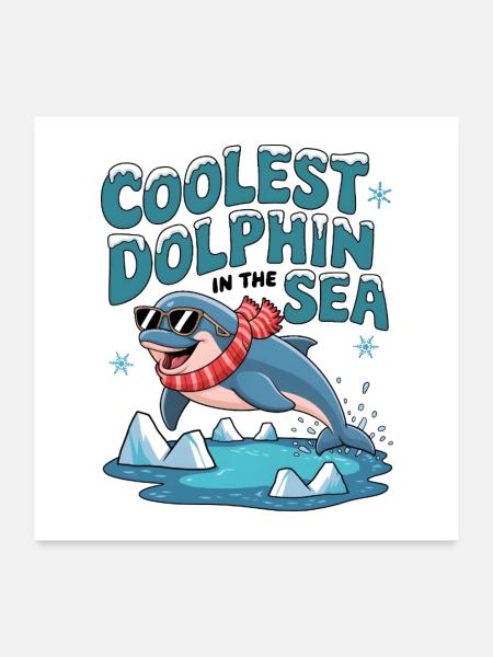Der coolste Delfin im Meer - Poster 60x60 cm - Weiß - Vorne