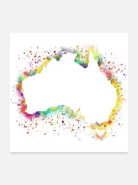 Australien Kontinent - Poster 60x60 cm - Weiß