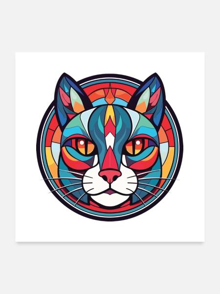 Asiatische Katzenrasse bunte Aquarellillustration - Poster 60x60 cm - Weiß - Vorne