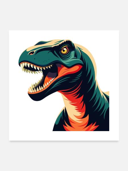 Dinosaurier Cartoon Figur Buntes Haustier Tier - Poster 60x60 cm - Weiß - Vorne