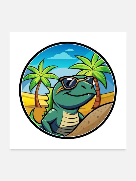 Eidechse Lustige Cartoon Sommer Strand Sonnenbrille Cool - Poster 60x60 cm - Weiß - Vorne