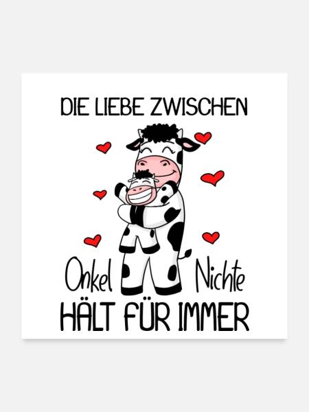 Onkel Nichte Liebe Spruch Kuh Kühe Familie - Poster 60x60 cm - Weiß - Vorne