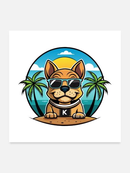 Kai Ken Dog Breed Cartoon Sunglasses Beach - Poster 24" x 24" (60x60 cm) - white - Front