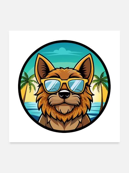 Griffon Bruxellois Hunderasse Cartoon Sonnenbrille - Poster 60x60 cm - Weiß - Vorne