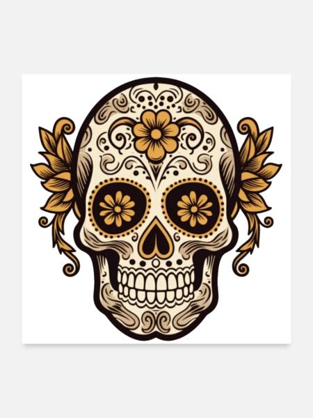 Calavera Sugar Skull - Poster 60x60 cm - Weiß
