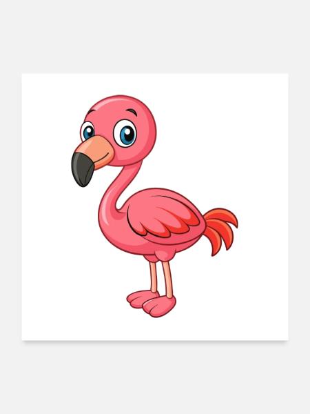Flamingo Niedliche Maskottchen Zeichentrickfigur Kawaii - Poster 60x60 cm - Weiß - Vorne