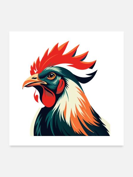 Huhn Cartoon Figur Buntes Haustier Tier - Poster 60x60 cm - Weiß - Vorne