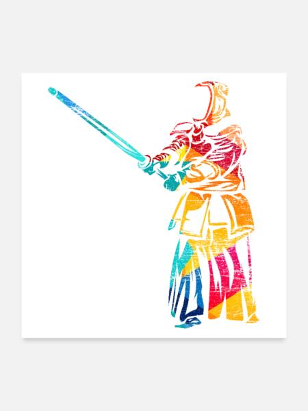 Disziplinierter Kendo Schwertkampf - Poster 60x60 cm - Weiß - Vorne