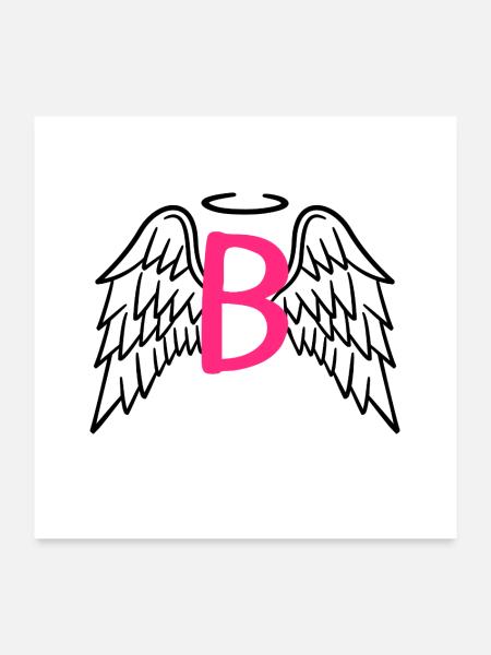 Schutzengel mit Engelslügel Buchstabe B - Poster 60x60 cm - Weiß - Vorne