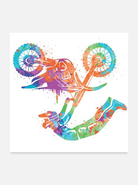 Dirt Biker Motorrad Motocross Mädchen Jungen - Poster 60x60 cm - Weiß - Vorne