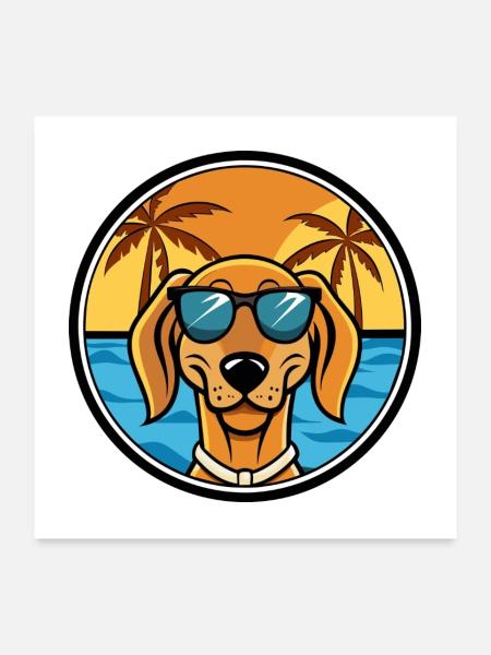 Jugoslawischer Windhund Hunderasse Cartoon Sonnenbrille Strand - Poster 60x60 cm - Weiß - Vorne