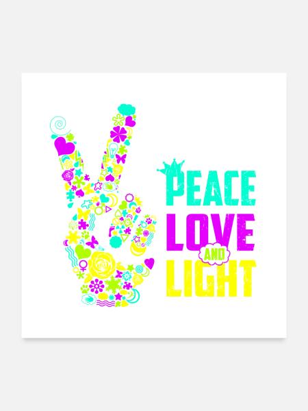 Peace Love Light Handzeichen Friedenssymbol Neon - Poster 60x60 cm - Weiß - Vorne
