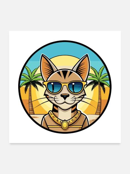 Arabische ägyptische Mau-Katzenrasse Cartoon-Sonnenbrille - Poster 60x60 cm - Weiß - Vorne
