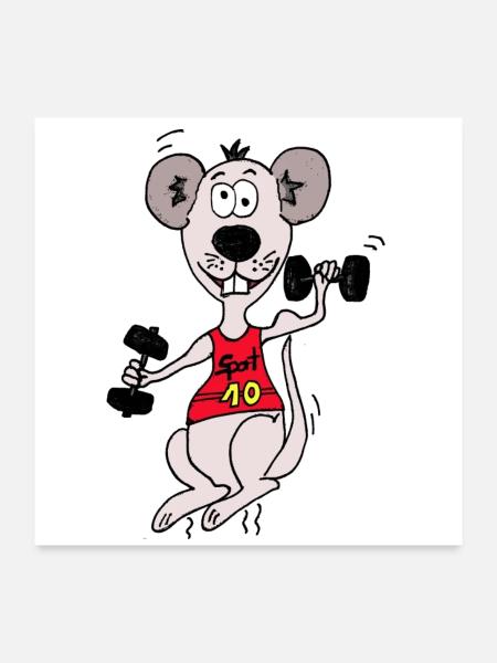 maus mit hantel - Poster 60x60 cm - Weiß