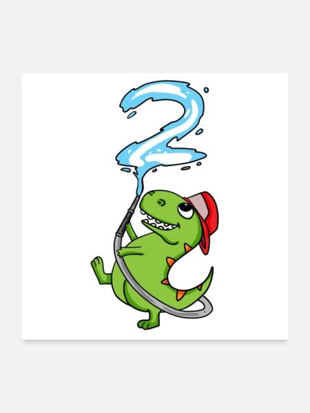 2e anniversaire des pompiers de dinosaures - Poster 60 x 60 cm - blanc - Devant