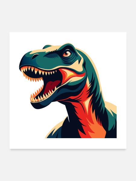 Dinosaurier Cartoon Figur Buntes Haustier Tier - Poster 60x60 cm - Weiß - Vorne