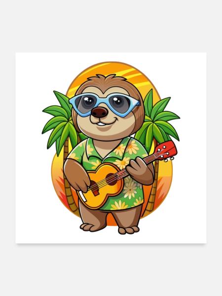 Lustige Faultier Sommer Strand Sonnenbrille Hawaiianisch - Poster 60x60 cm - Weiß - Vorne