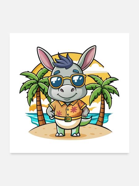 Esel Lustige Cartoon Sommer Strand Sonnenbrille - Poster 60x60 cm - Weiß - Vorne