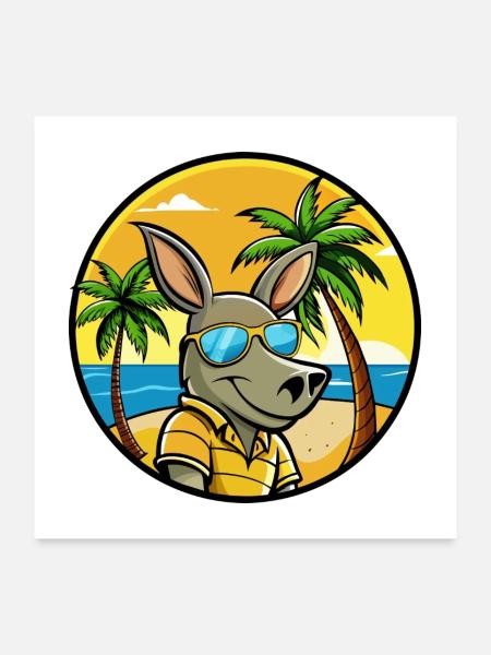 Erdferkel Lustige Cartoon Sommer Strand Sonnenbrille - Poster 60x60 cm - Weiß